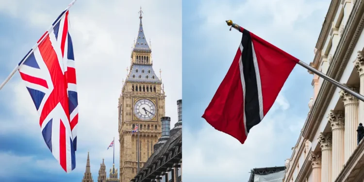 The United Kingdom and Trinidad and Tobago flags displayed side by side, symbolizing new travel restrictions under the strict visa rule on Trinidad and Tobago.