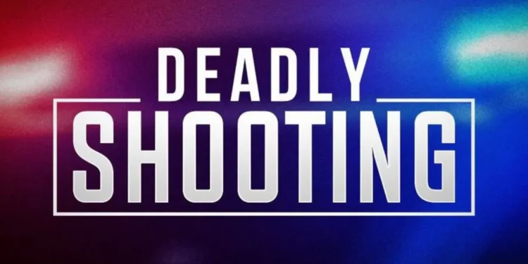 Breaking news graphic with red and blue police lights and bold white text reading “Deadly Shooting,” used to illustrate a reported fatal shooting in Jacmel, St Lucia