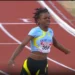 Jady Emmanuel crosses the finish line to win 100m sprint gold for Saint Lucia at CARIFTA 2025