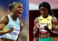 Julien Alfred defeats Shericka Jackson in a headline matchup previewed with past images of both athletes ahead of the 2025 Miramar 300m.