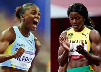 Julien Alfred defeats Shericka Jackson in a headline matchup previewed with past images of both athletes ahead of the 2025 Miramar 300m.