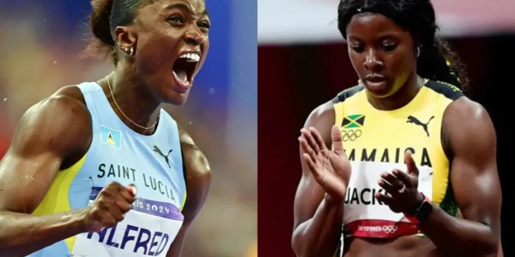 Julien Alfred defeats Shericka Jackson in a headline matchup previewed with past images of both athletes ahead of the 2025 Miramar 300m.