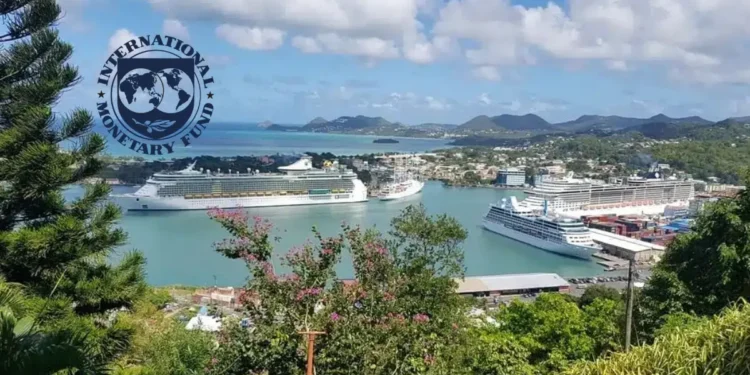 Cruise ships docked in St Lucia harbor, representing overstated tourism earnings in St Lucia amid IMF review.
