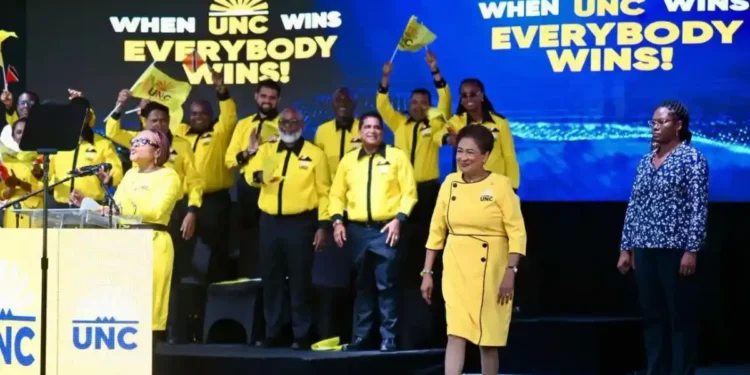 UNC election victory in Trinidad and Tobago 2025 celebrated during campaign event