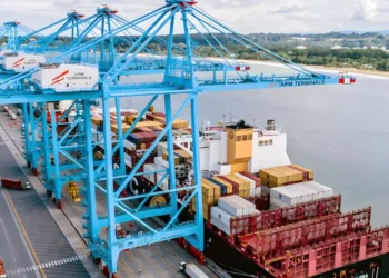 Container ship at Caribbean port terminal amid US shipping tariff debate
