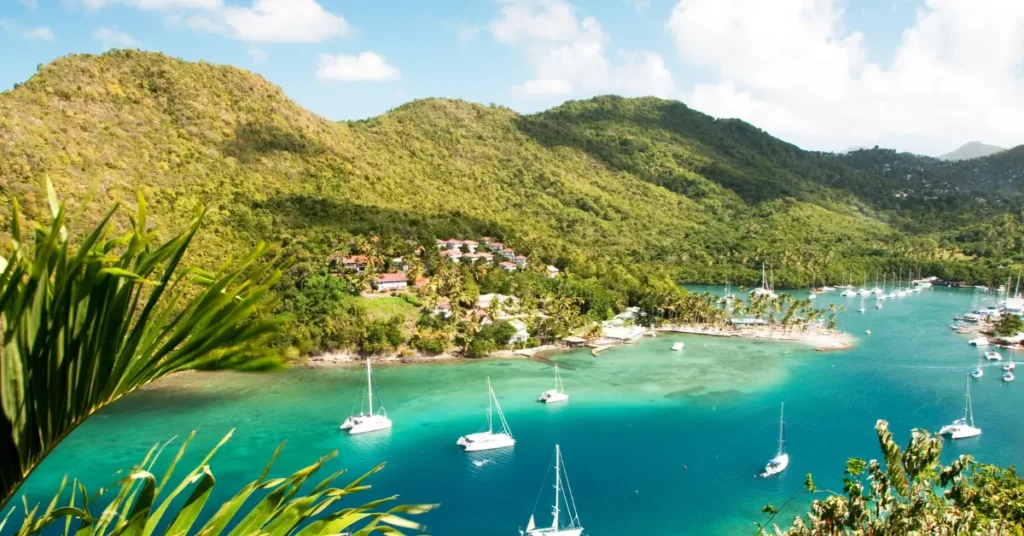 Best towns and resorts in St Lucia Yachts anchored at Marigot Bay, one of the best resorts in St Lucia