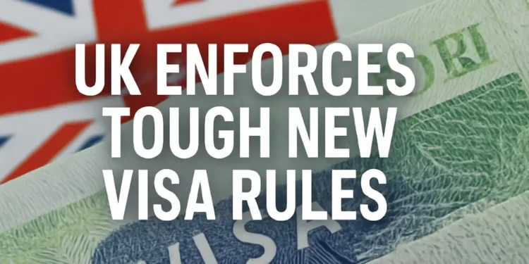 UK visa with British flag, illustrating UK Enforces Tough New Visa Rules to prioritize skilled workers.
