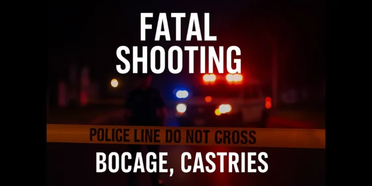 Wayne Mathurin fatally shot in Bocage, Castries on May 25, 2025 with crime scene tape and emergency lights at night