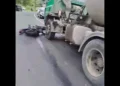 Concrete truck and motorcycle at the scene of Bexon fatal motorcycle crash
