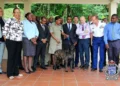 St Lucia Police Dog Tyson poisoned during service, pictured with RSLPF and French officials