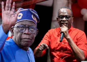 Composite image of Tinubu and Philip J Pierre used in coverage of Tinubu visit to St Lucia