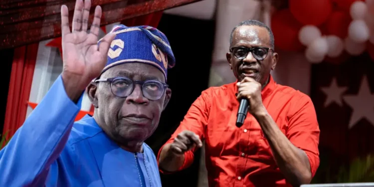 Composite image of Tinubu and Philip J Pierre used in coverage of Tinubu visit to St Lucia