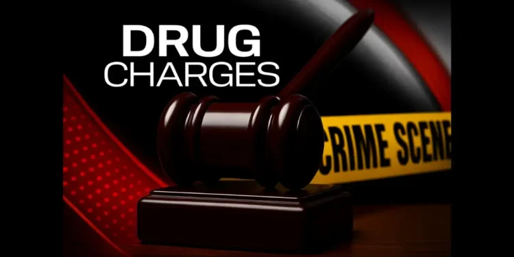 A judge’s gavel with crime scene tape symbolizing drug charges filed against customs employee