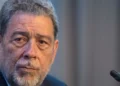 Close-up of Prime Minister Ralph Gonsalves at a press event, amid mounting criticism over Gonsalves passport hypocrisy and secret citizenship grants