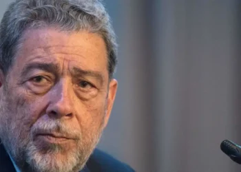 Close-up of Prime Minister Ralph Gonsalves at a press event, amid mounting criticism over Gonsalves passport hypocrisy and secret citizenship grants