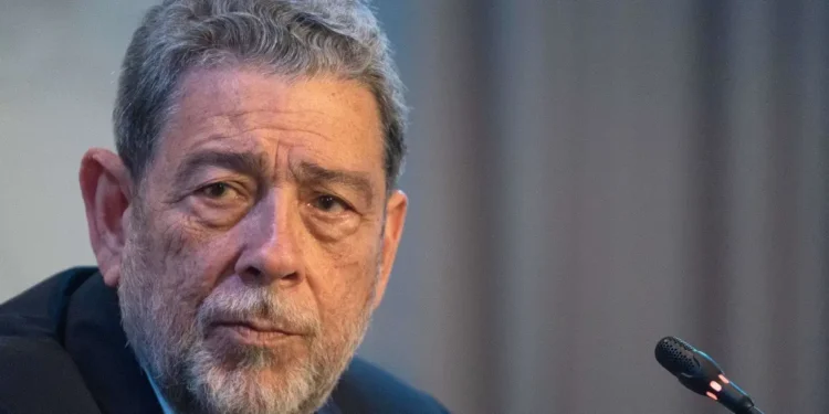 Close-up of Prime Minister Ralph Gonsalves at a press event, amid mounting criticism over Gonsalves passport hypocrisy and secret citizenship grants