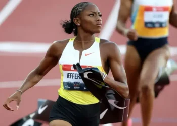 Melissa Jefferson-Wooden Diamond League 100m win in Brussels 2025 crossing finish line