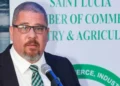 Ross Gardner, President of the St Lucia Chamber, speaks at an event