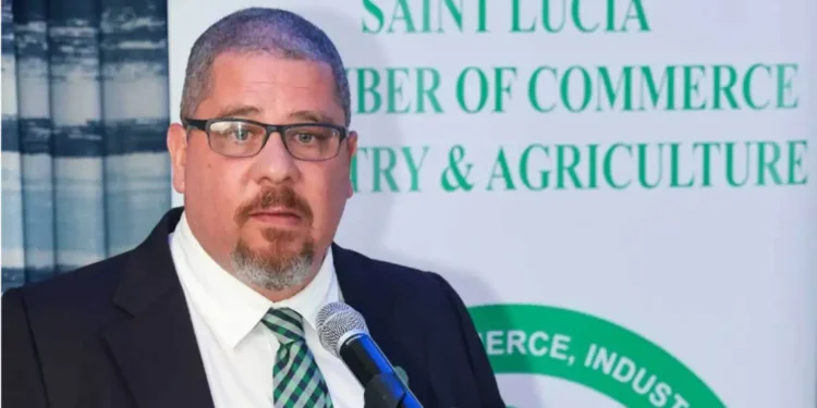 Ross Gardner, President of the St Lucia Chamber, speaks at an event