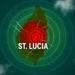 A digital illustration showing St Lucia rattled by 4.4 quake with concentric seismic rings and a red epicenter symbolizing the earthquake.