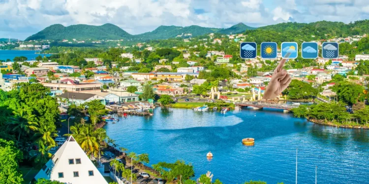 Castries harbor under bright skies, illustrating the St Lucia Weather August 28 2025 forecast of hazy conditions and scattered showers.