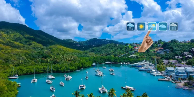 Photo of Rodney Bay Marina in St Lucia with partly cloudy skies, illustrating the St Lucia Weather August 29 2025 forecast.