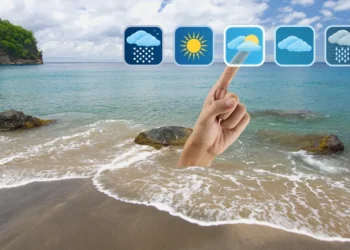 St Lucia weather forecast showing hazy skies and tropical wave conditions over the island coastline