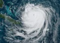 St Lucia Weather Report shows Hurricane Erin, a powerful Category 4 storm in the Caribbean, moving northwest away from the region.