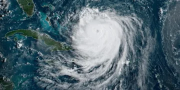 St Lucia Weather Report shows Hurricane Erin, a powerful Category 4 storm in the Caribbean, moving northwest away from the region.