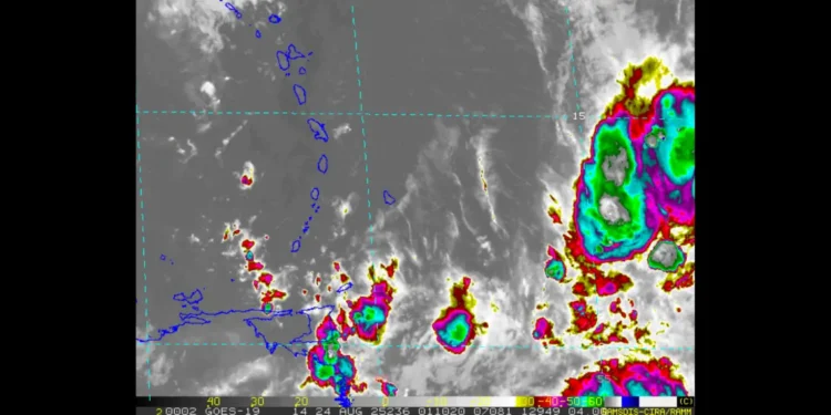 Satellite image shows tropical wave threatens St Vincent with strong thunderstorms approaching the Windward Islands on August 23, 2025