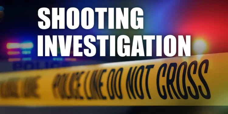 Mock image depicting Castries shooting investigation with police lights and yellow crime scene tape