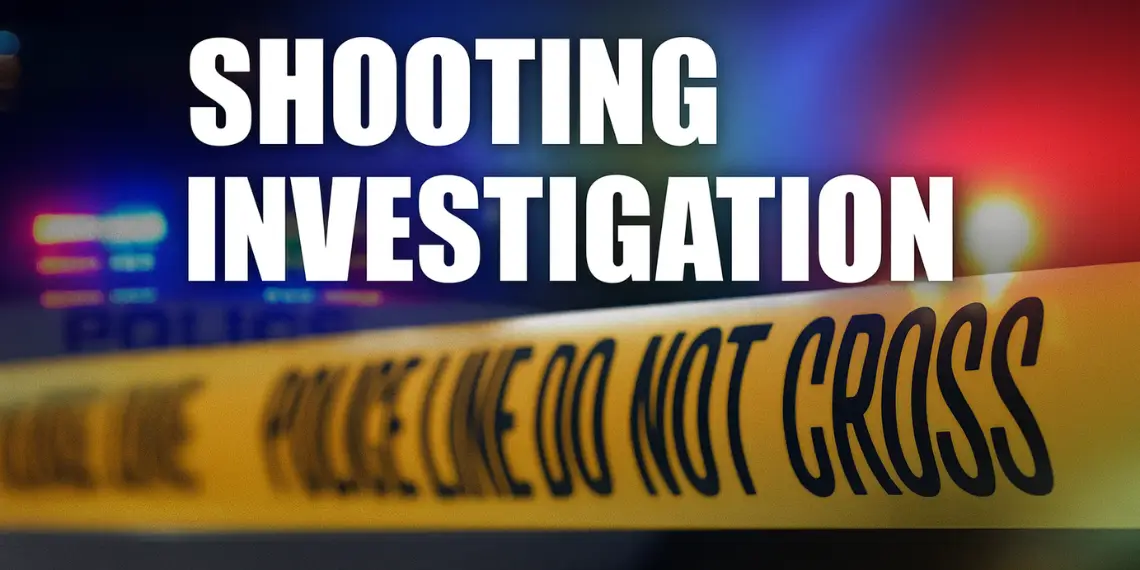 Mock image depicting Castries shooting investigation with police lights and yellow crime scene tape