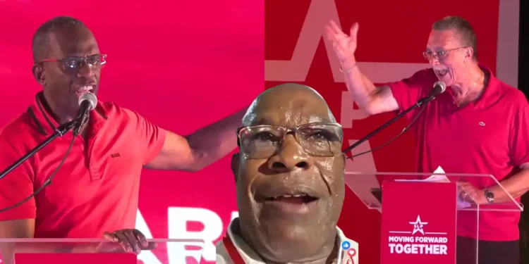 Philip J. Pierre, Richard Frederick, and Kenny Anthony featured in a political montage highlighting the El Kwapo-PJP combo in St Lucia politics.