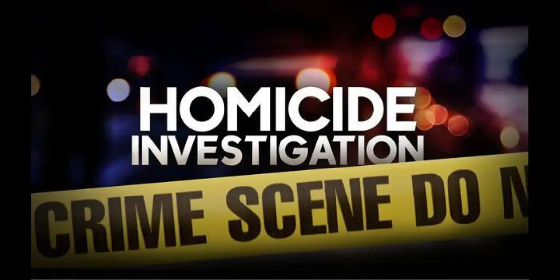 Graphic of homicide investigation with crime scene tape, used in report on Grande Ravine Dennery shootings.