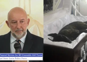 French Ambassador Francis Etienne pays tribute at funeral of K9 Constable Tyson in St Lucia