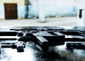 Black machine gun on the table, used as an illustration representing firearms seized during the St Lucia police operation in Barnard Hill.