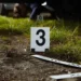 Crime scene markers at Vigier where police investigate triple homicide Vieux Fort.