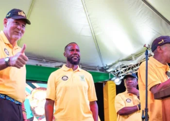 Allen Chastanet and UWP candidate Benson Emile at the Micoud North rally unveiling the UWP SOS 7 rescue plan for St Lucia