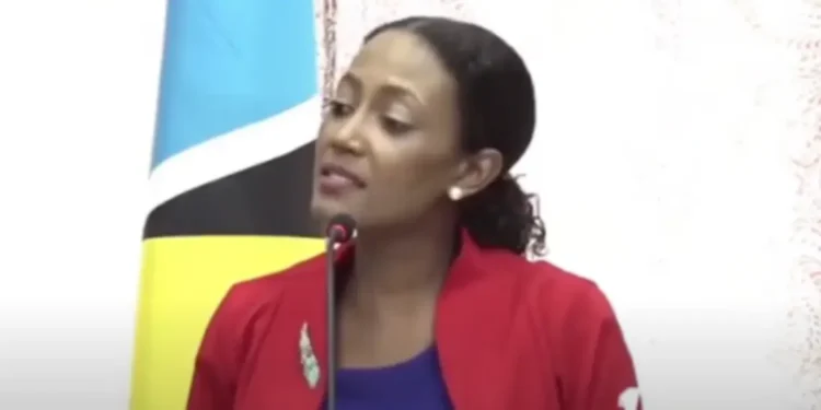 Lisa Jawahir speaking at a St Lucia press briefing