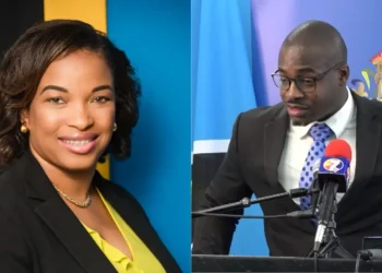 Side-by-side image: Marcella Johnson slams SLP over unmet Gros Islet promises, pictured alongside incumbent MP Kenson Casimir.