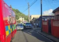 Police raid in George Charles Boulevard with Royal St Lucia Police Force vehicle and officers present in Marchand.