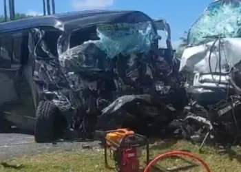 Vieux Fort crash scene showing damaged vehicles after a three-vehicle collision near Hewanorra International Airport in St Lucia.