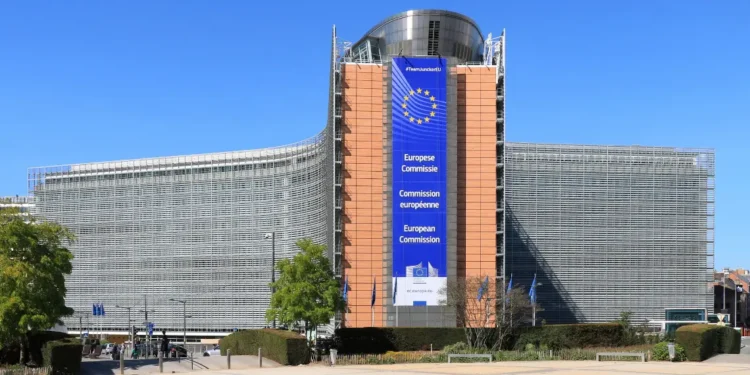 EU visa suspension threat highlighted at the European Commission headquarters in Brussels