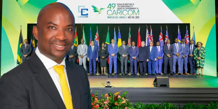 Stephen Fevrier overlay against CARICOM leaders highlighting a US policy shift in the Caribbean