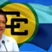 Kamla Persad-Bissessar speaking at a podium with the Caricom flag behind her as she says Caricom dysfunctional