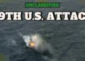 Video frame showing U.S. attack on suspected drug boat during the 29th maritime interdiction operation