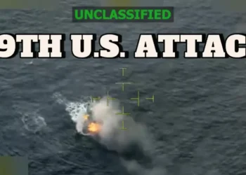 Video frame showing U.S. attack on suspected drug boat during the 29th maritime interdiction operation