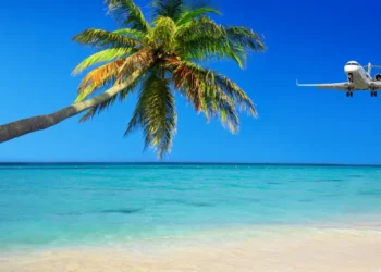 Commercial aircraft approaching a Caribbean island after US lifts Caribbean airspace restrictions