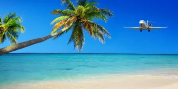 Commercial aircraft approaching a Caribbean island after US lifts Caribbean airspace restrictions