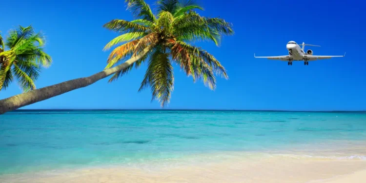 Commercial aircraft approaching a Caribbean island after US lifts Caribbean airspace restrictions